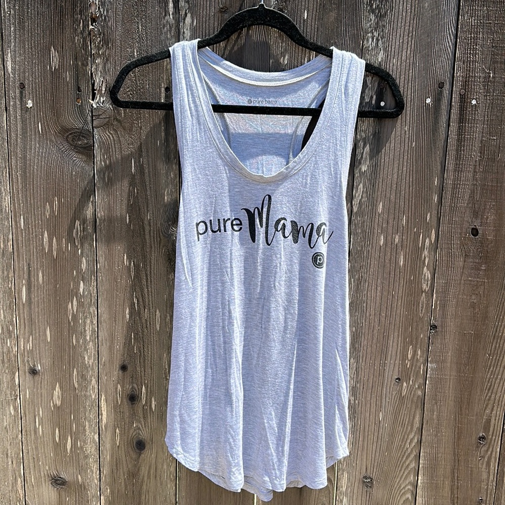 Pure Barre pure mama heather gray tank top (M)